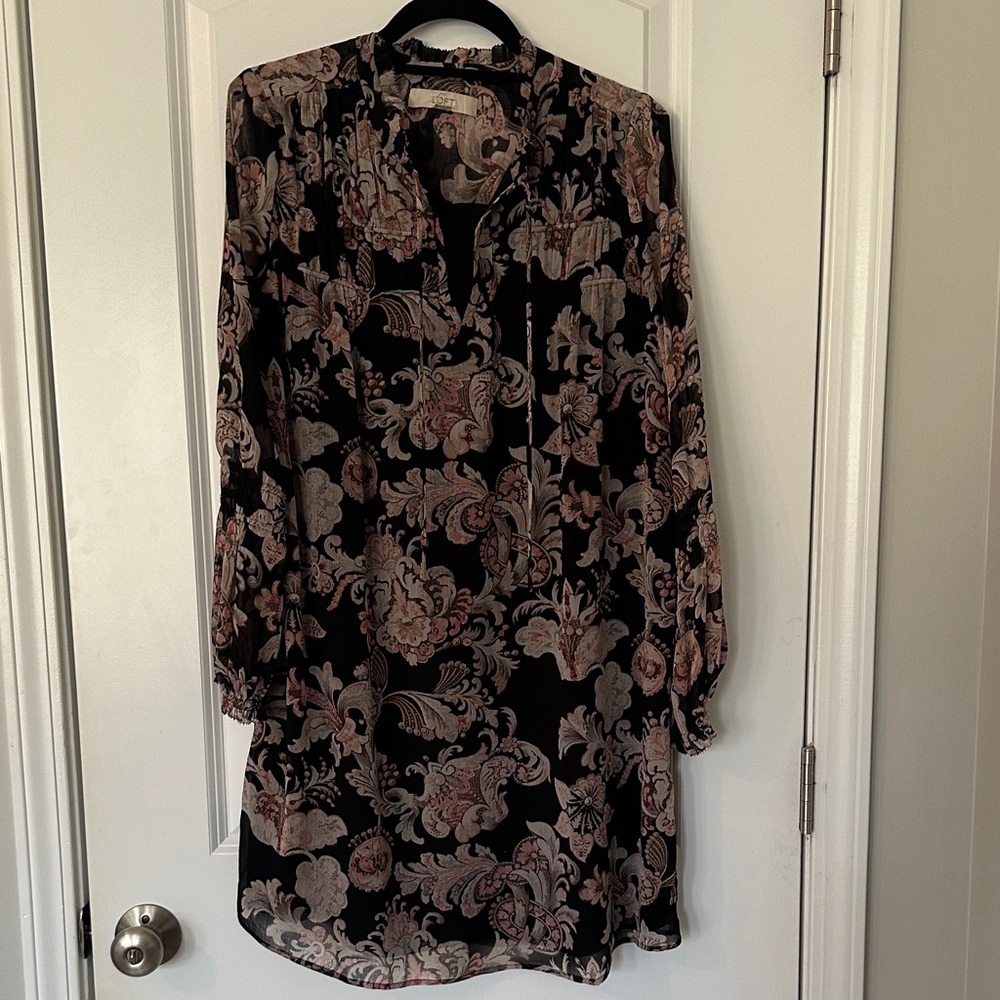LOFT Black and Pink Patterned Dress